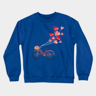 Romantic pink bicycle with heart shaped balloons Crewneck Sweatshirt